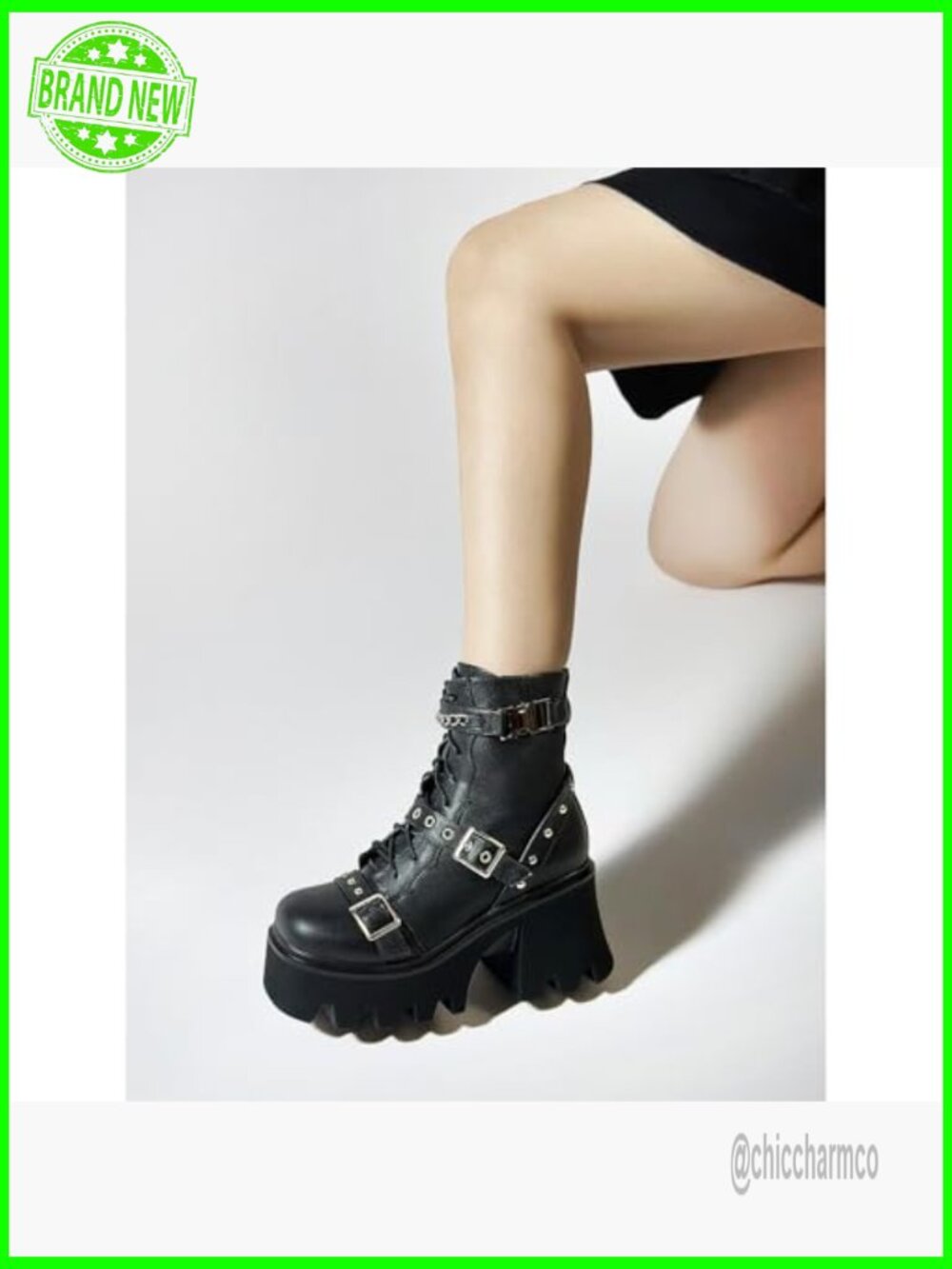 Chunky Platform Combat Boots Lace Up Zipper Block Heel Punk Gothic Booties - Picture 3 of 7